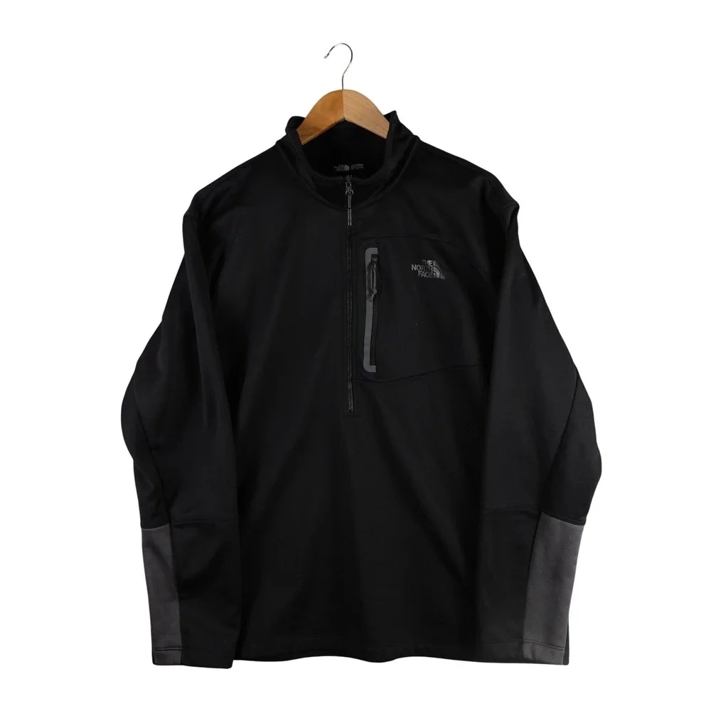 The North Face Mens XXL Black Quarter Zip Pullover Chest Pocket Fleece Jacket